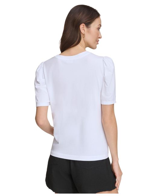 DKNY White Graphic-print Puff-sleeve T-shirt