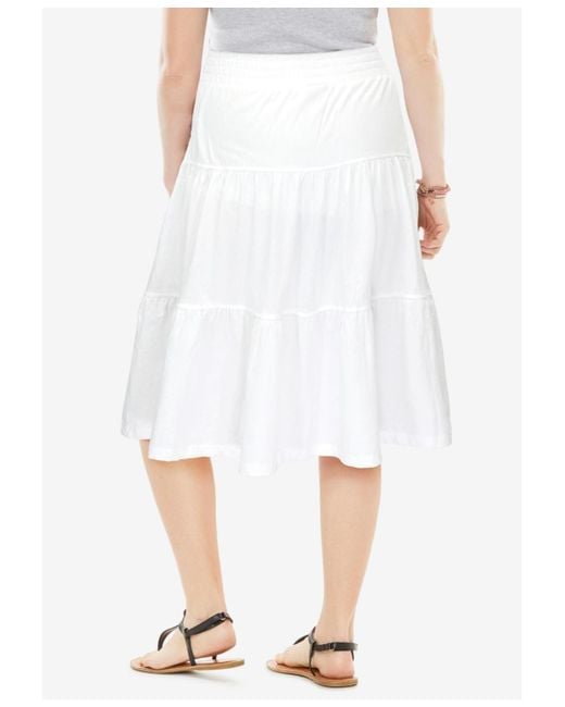 Woman Within White Within Elastic-waist Knit Tiered Skirt
