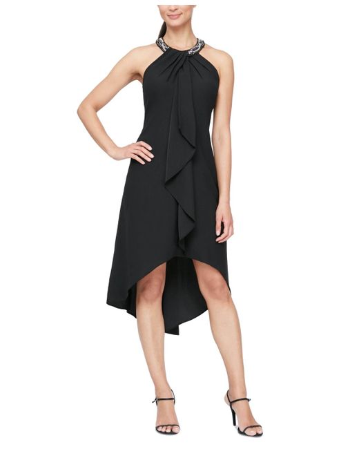 Sl Fashions Black Halter-neck Ruffled Midi Dress