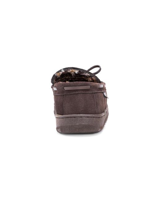 Muk Luks Brown Paul Printed Berber Suede Moccasin Slippers for men