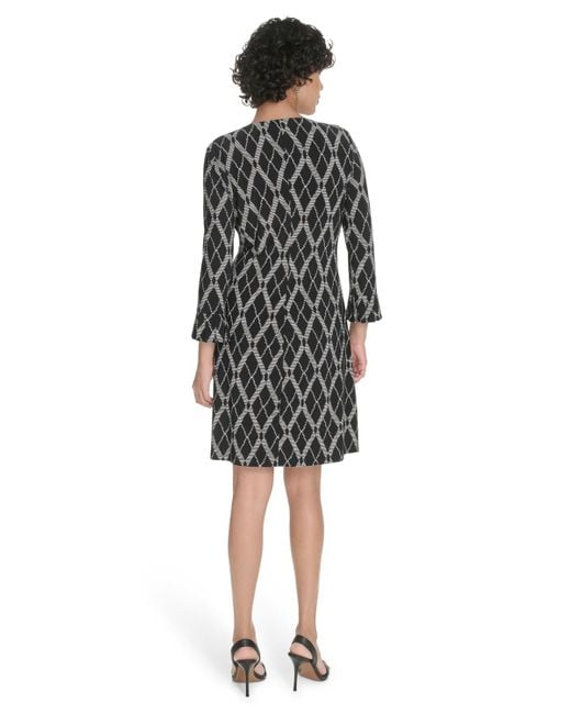 Tommy Hilfiger Black Pleat Cuff Lacross Argyl Dress