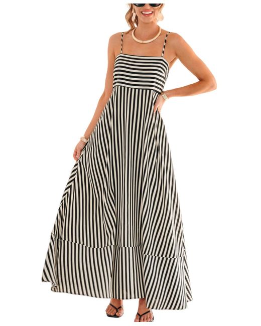 CUPSHE Black Subtle Lines Striped Maxi Beach Dress