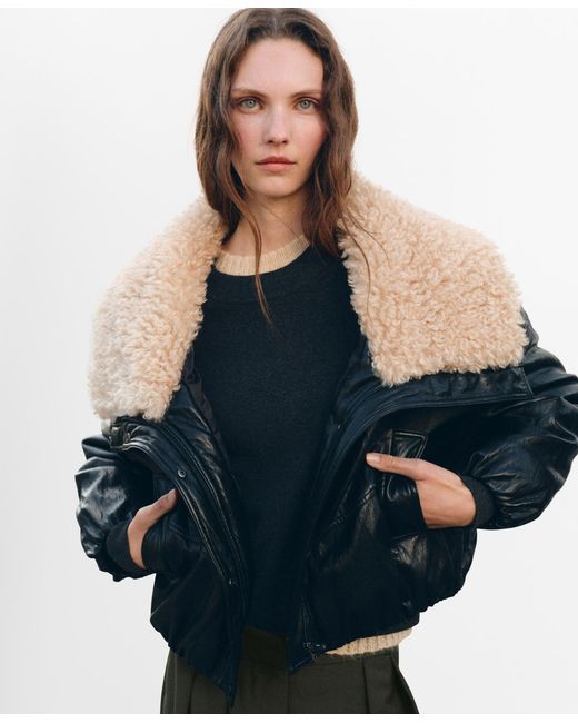 Mango Blue Shearling Collar Leather-effect Jacket
