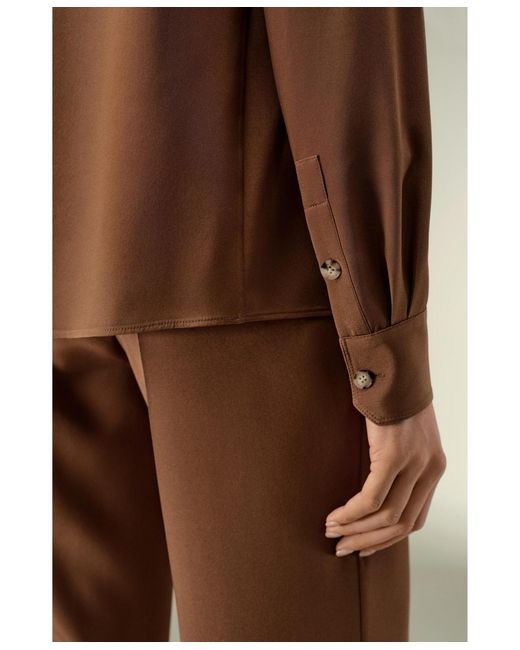 LILYSILK Brown Basic Silk Spread Collar Shirt