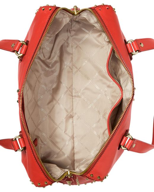 Michael Kors Red Michael Astor Large Studded Leather Shoulder Tote