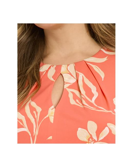London Times Red Plus Size Printed Sleeveless Midi Dress