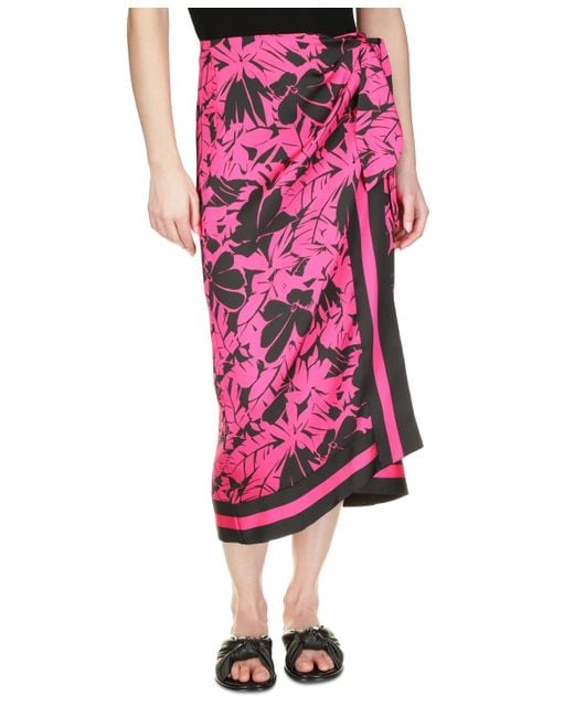 Michael Kors Pink Michael Lush Palm-print Faux-wrap Midi Skirt