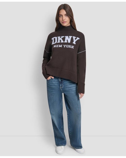 DKNY Black Intarsia Logo Turtleneck Sweater