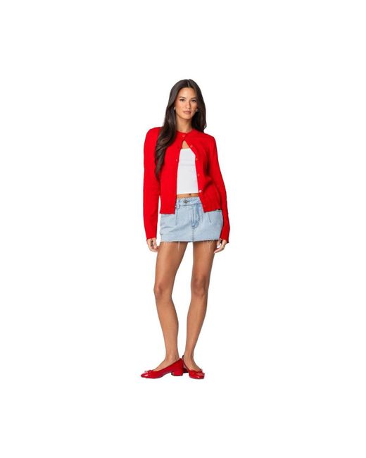 Edikted Red Hollie Button Up Cardigan