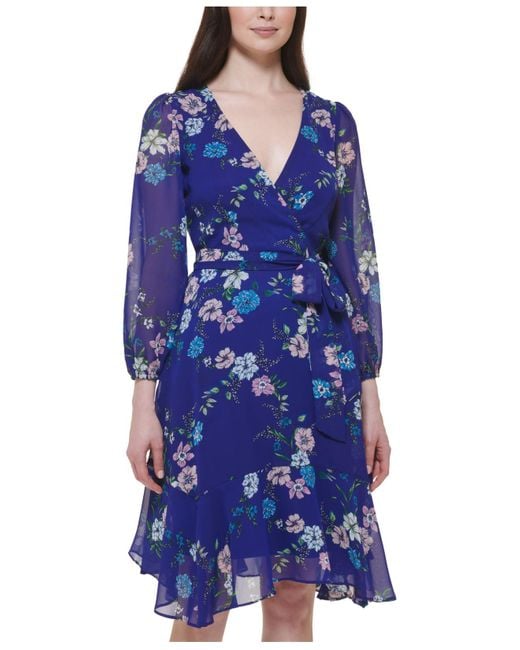 Jessica Howard Sidetie Handkerchiefhem Dress in Blue Lyst