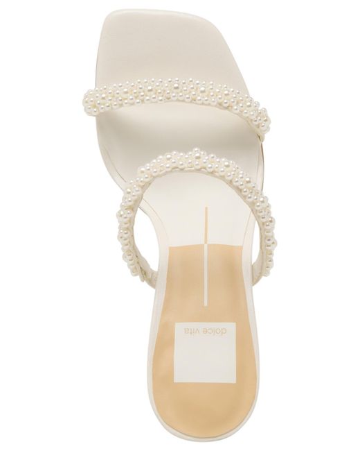 Dolce Vita White Nolah Pearl Beaded Double-band Block-heel Dress Sandals