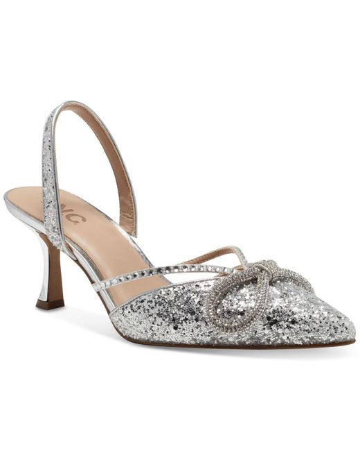 Silver Metallic Leather Flare Heel Pumps - CHARLES & KEITH CL