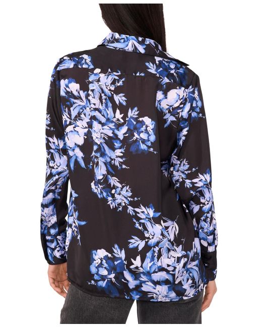 1.STATE Blue Printed Long Sleeve Top