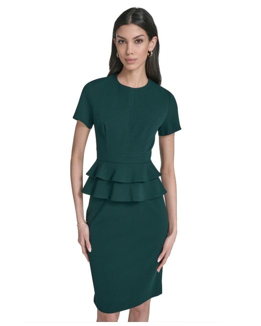 Calvin Klein Green Short Sleeve Peplum Sheath Dress