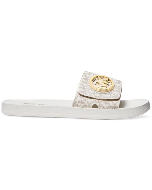 Michael Kors White Michael Mk Charm Pool Slide Slip-on Flat Sandals