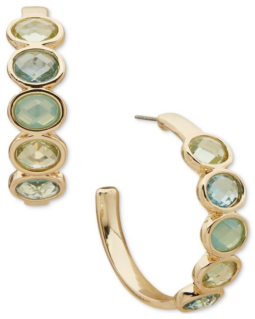 Anne Klein Metallic Gold-tone Medium Stone C-hoop Earrings