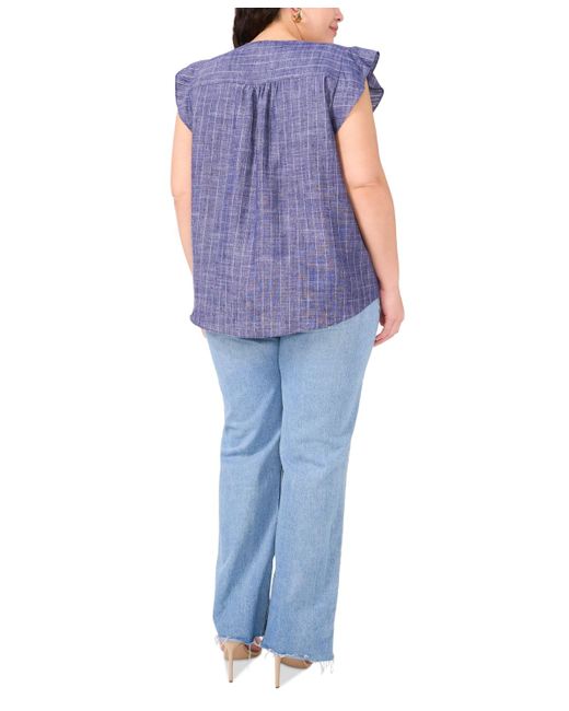 Vince Camuto Blue Plus Size V-neck Ruffle Sleeve Blouse