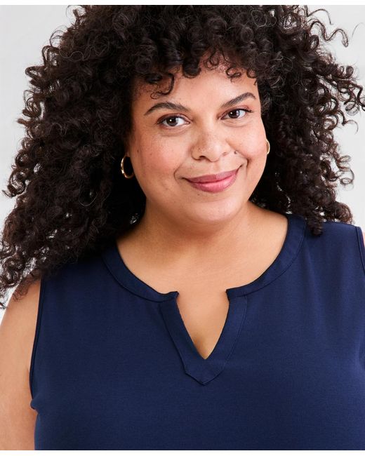 Style & Co. Blue Plus Size Split-neck Tank Top