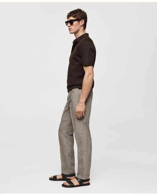 Mango Gray 100% Linen Prince Of Wales Check Trousers for men