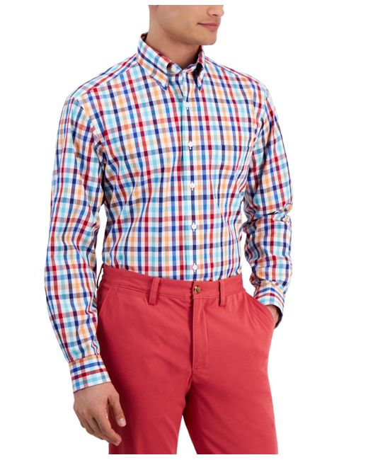 Club Room Red Regular-fit Multicolor Plaid Dress Shirt for men