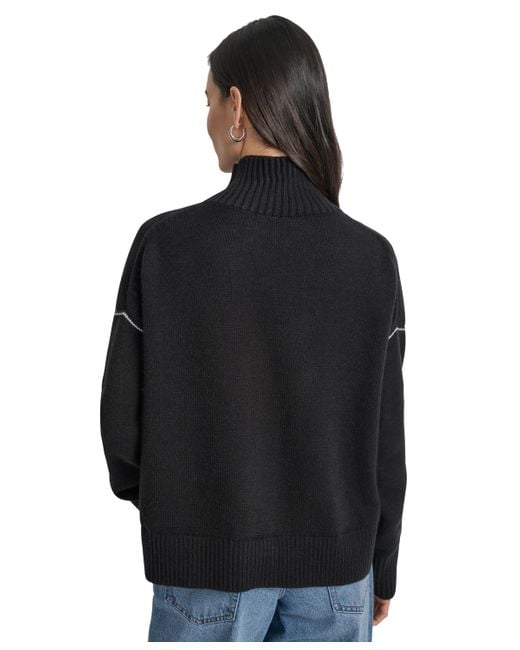 DKNY Black Intarsia Logo Turtleneck Sweater