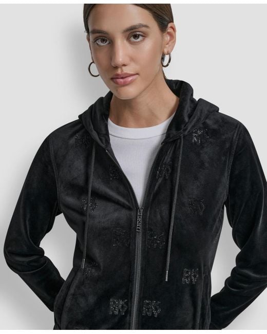 DKNY Black Petite Logo Detail Long Sleeve Hoodie
