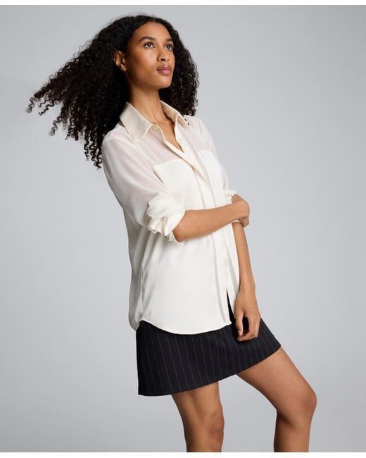 Kenneth Cole Black ' Button-front Collar Neck Shirt