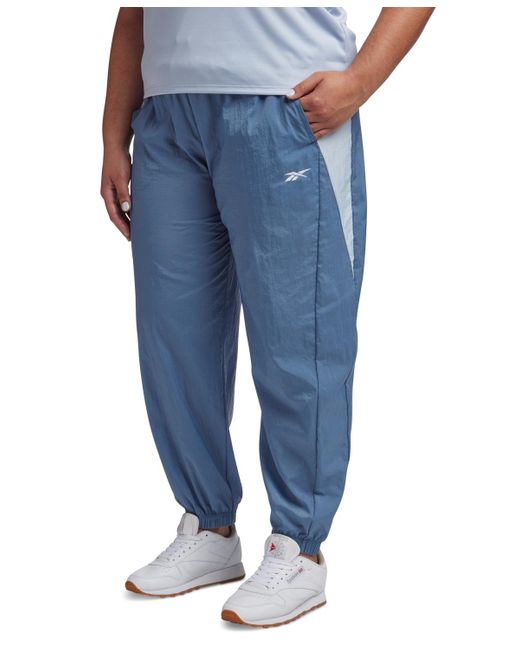 Reebok Blue Plus Size Pull-on Logo Woven Track Pants