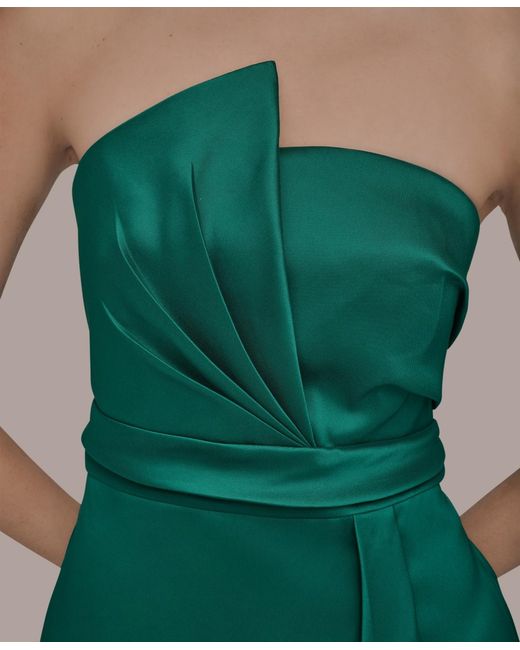 Donna Karan Green Asymmetric Twist Strapless Gown