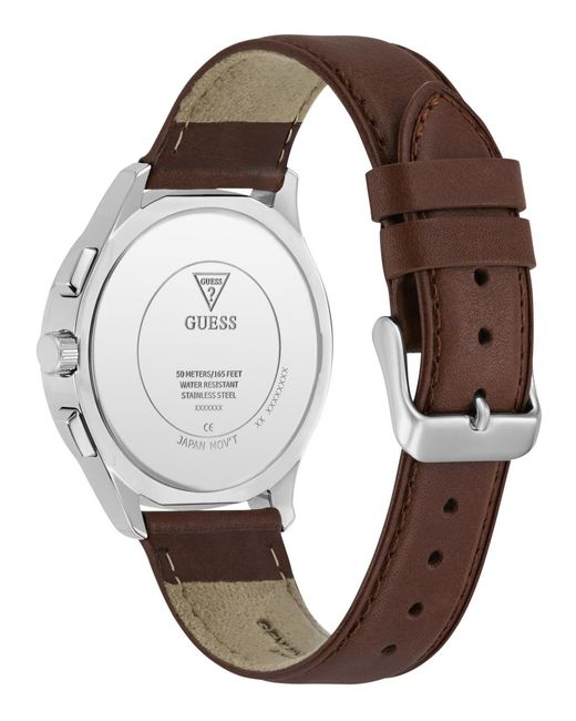 Guess Gray Silver-tone Leather Multi-function Watch for men