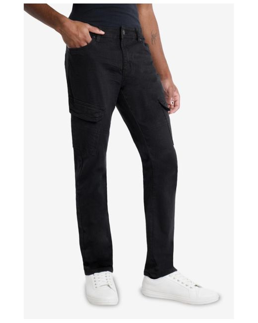 Xray Jeans Black Slim Fit Stretch Cargo Jeans for men