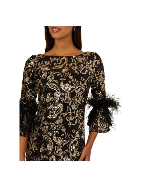 Adrianna Papell Multicolor Sequin Embroidered Midi Dress