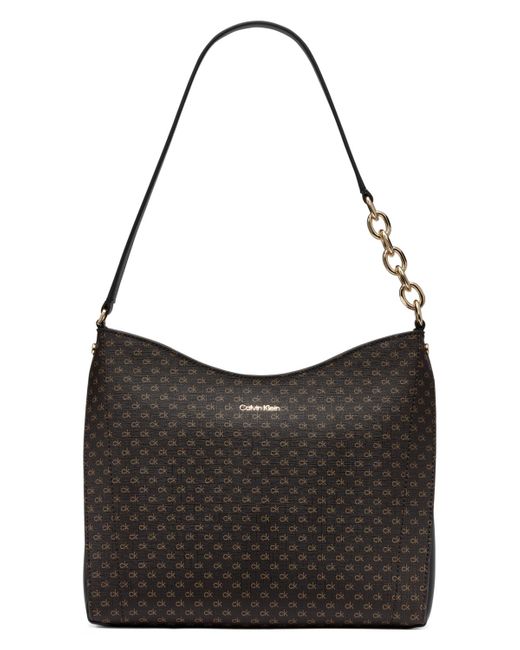 Calvin Klein Black Nova Top Zipper Mini Signature Chain Shoulder Bag