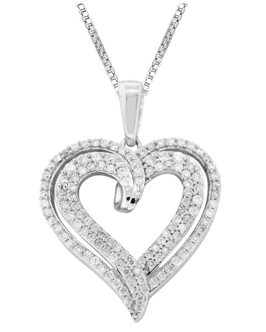 Macy's Metallic Diamond Double Heart 18" Pendant Necklace (1/2 Ct. T.w.
