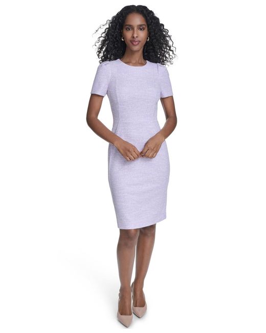 calvin klein blue tweed dress Short-sleeve Sheath Mini in Faux button front Color:Lavender floral Midi dress topson Audrey Hepburn in a