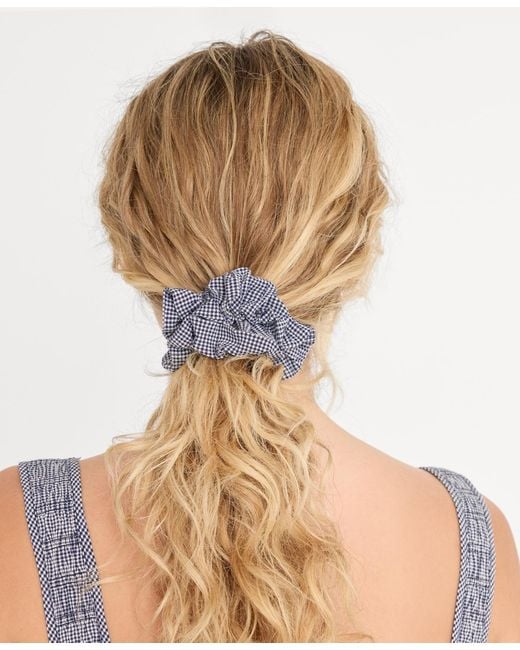 GOOD AMERICAN Brown Gingham Pattern Scrunchie