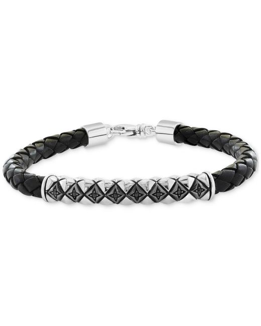 Effy Effy Black Spinel Woven Black Leather Bracelet (1/6 Ct. T.w. for men