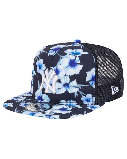 KTZ Blue New York Yankees Adventure Pattern Golfer Trucker Snapback Hat for men