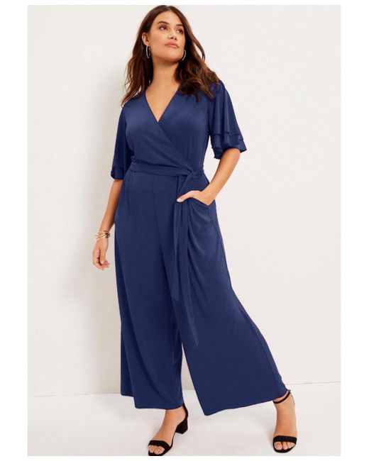 June + Vie Blue June + Vie Plus Size June + Vie Wide-leg Jumpsuit