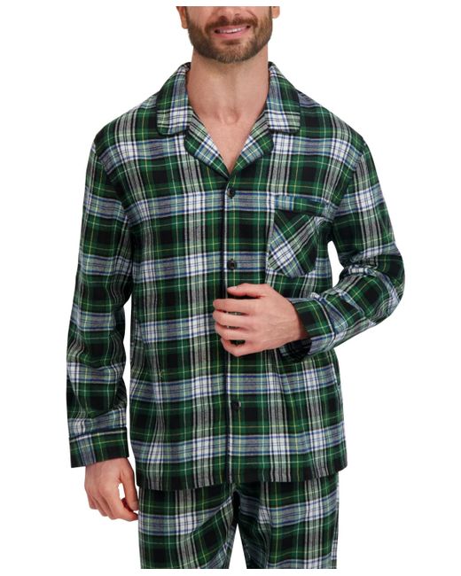 Hanes Green Flannel Button Down Pajama Sleep Set for men