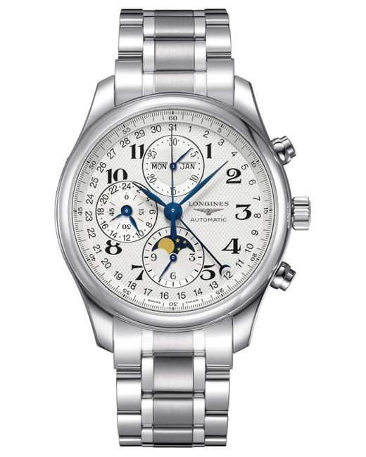 Longines Gray Swiss Automatic Chronograph Master Stainless Steel Bracelet Watch 42mm for men