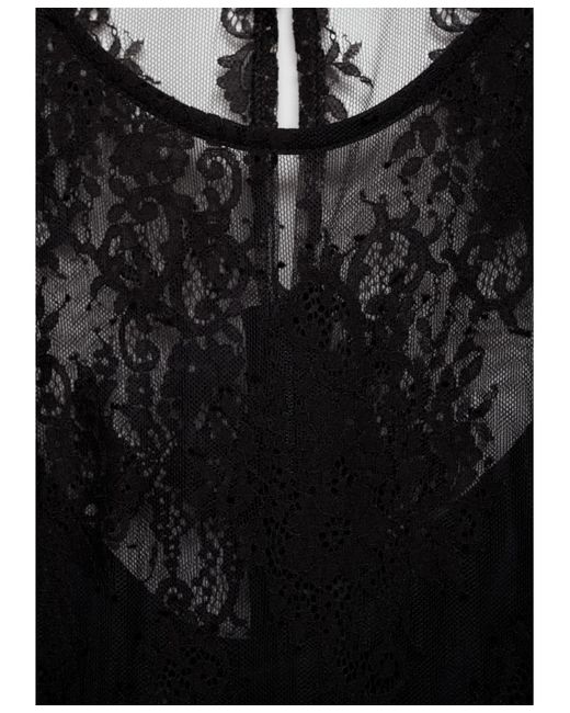 Mango Semi-transparent Lace Long Dress in Black | Lyst