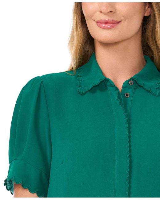 売れ筋商品|||セセ カットソー トップス レディース Women's Scalloped Puff-Sleeve Button-Front Blouse Rich Black Cece Scalloped Puff-sleeve Button-front Blouse in Green | Lyst