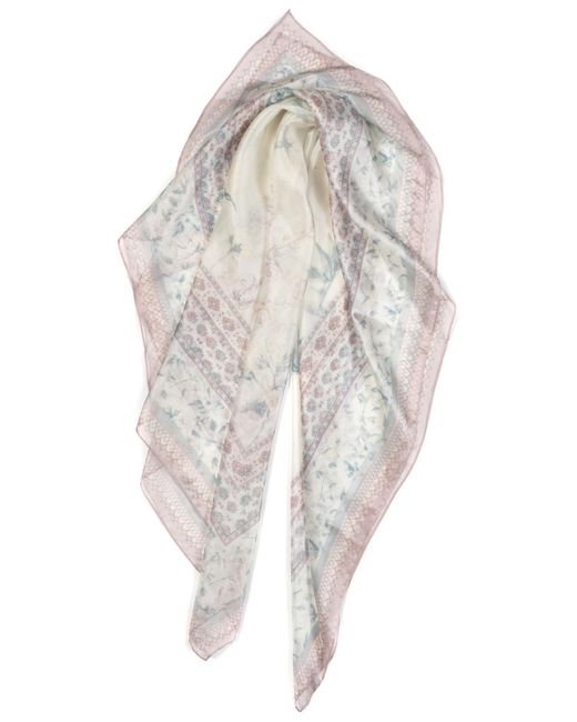Vince Camuto White Birdy Floral Printed Square Scarf