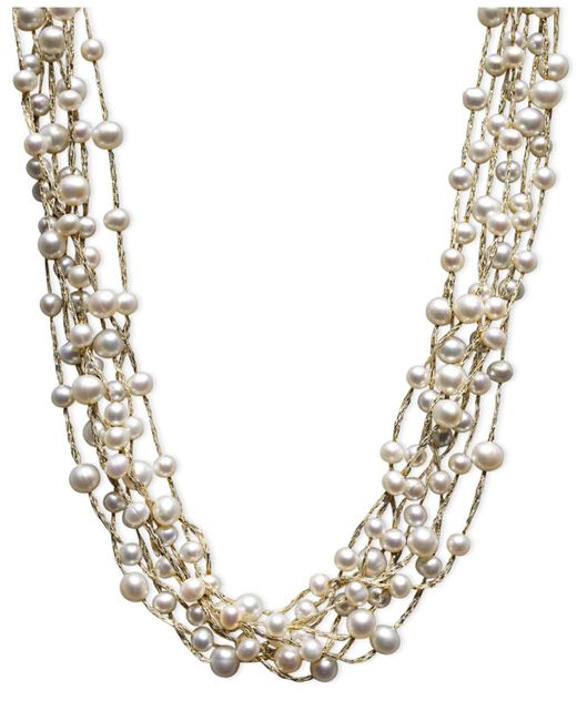 Macy's White Pearl Necklace, Sterling Silver Cultured Freshwater Pearl Multi-strand Necklace (4-1/2-6-1/2mm)