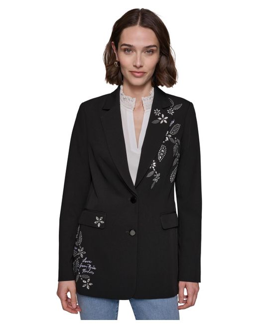 Karl Lagerfeld Black Embellished Button-front Blazer