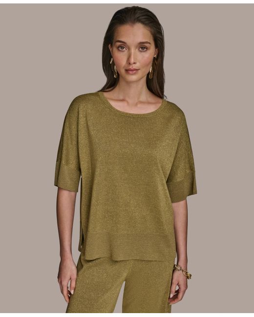 Donna Karan Green Elbow-sleeve Metallic Sweater