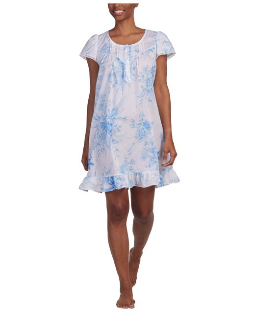 Miss Elaine Blue Cotton Lace-trim Nightgown