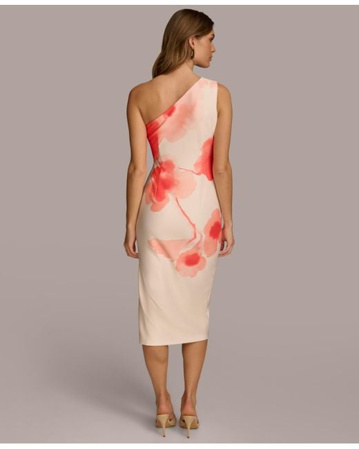 Donna Karan Multicolor Printed One-shoulder Midi Dress