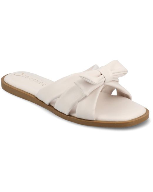 Journee Collection White Prylin Bow Slide Flat Sandals